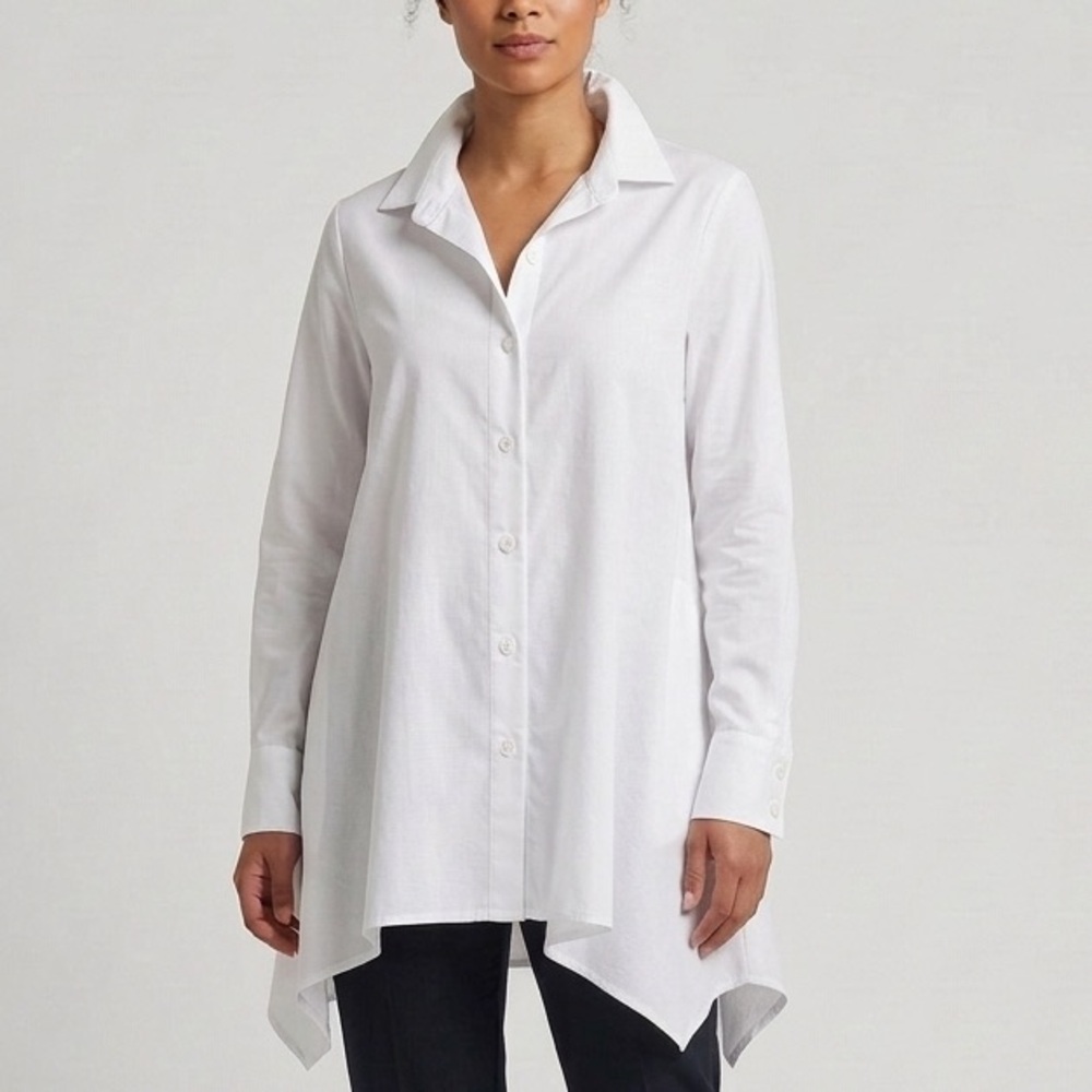 INAE Collection Button Front Long Sleeve Lagenlook Artsy Swing Blouse TunicTop S